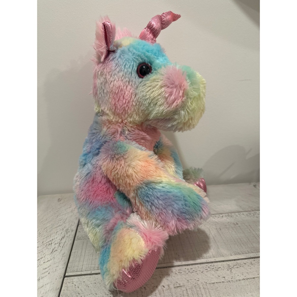 Kellytoy Rainbow Unicorn Plush Tie Dye Pastel Pink Sequin Horn Stuffed Animal